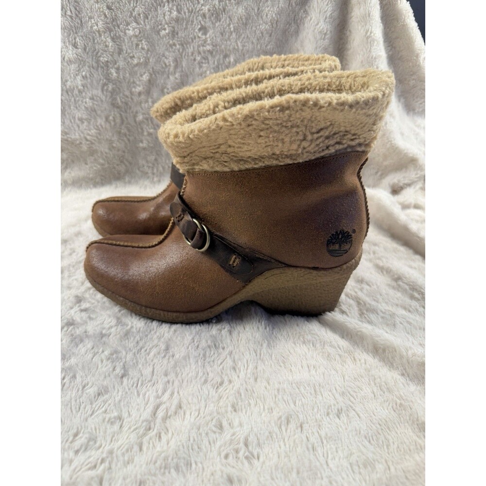 Timberland Earthkeepers Brown Leather Wedge Ankle Boots US 8.5 EU 39.5 UK 6.5